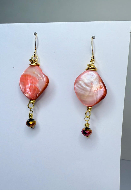 Vibrant Red Oyster Dangle Earrings