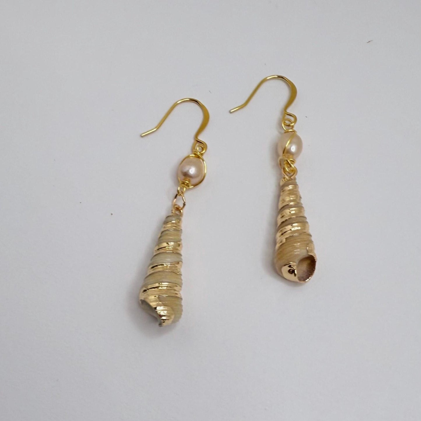 Tower Shell and Freshwater Pearl Dangle Earrings