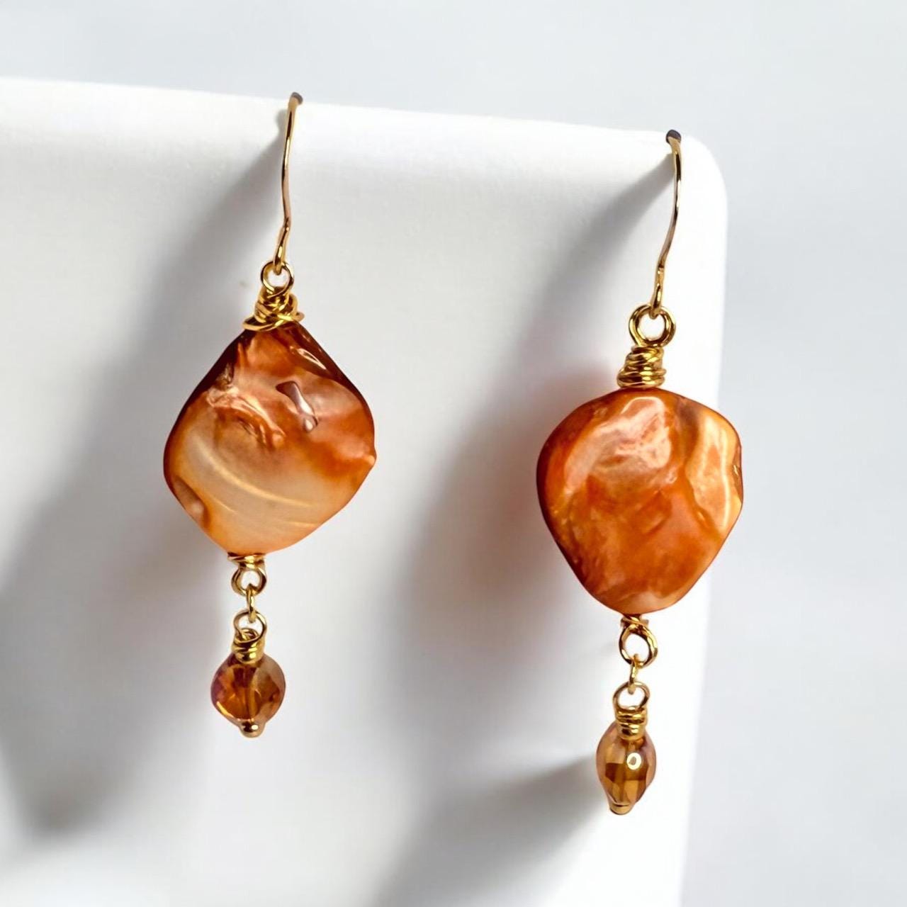 Vibrant Orange Oyster Shell Dangle Earrings