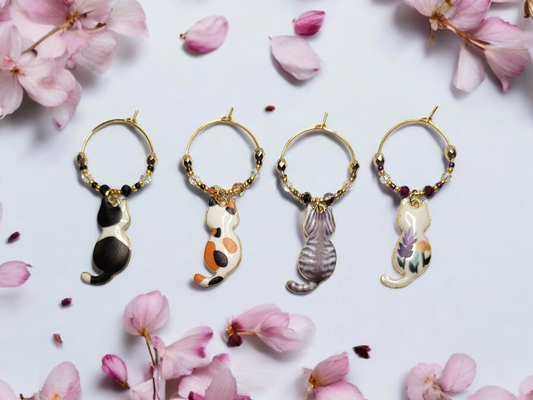Cat themed Wine Charm, in gold